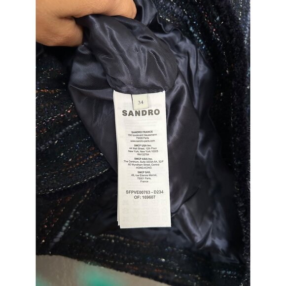 SANDRO TWEED DOUBLE BREASTED JACKET WOVEN BRAID TRIM SIZE 34 - Picture 6 of 6